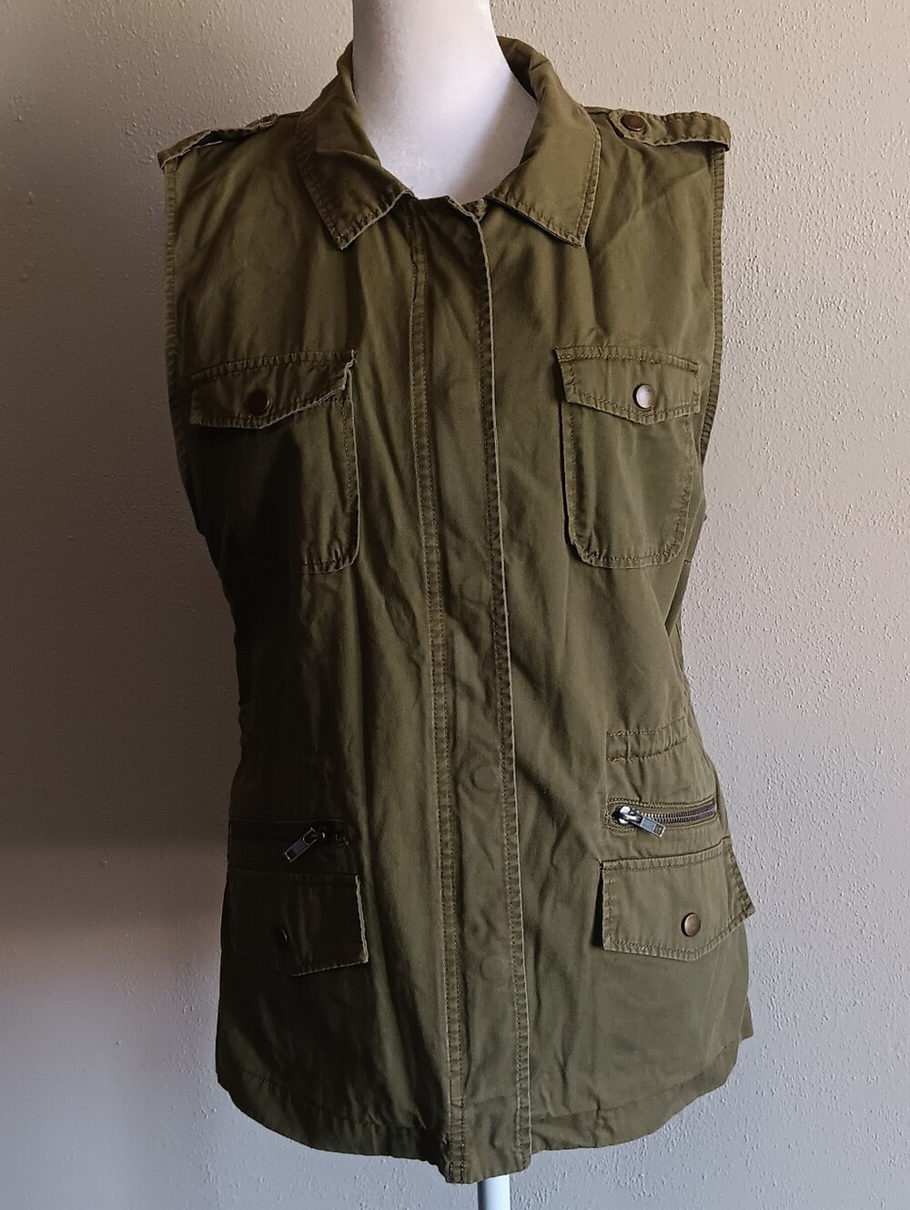 Olive Green Gorpcore Utility Vest Jacket, Large, Sleeveless Rustic Rugged Top